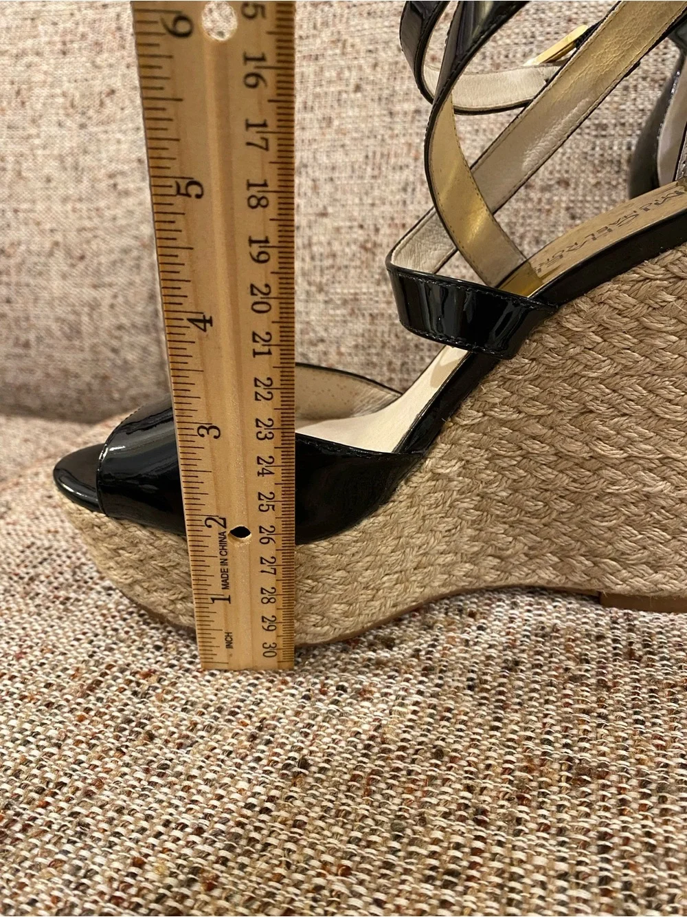 Michael Kors Black Patent Espadrille Platform Wedge Sandals